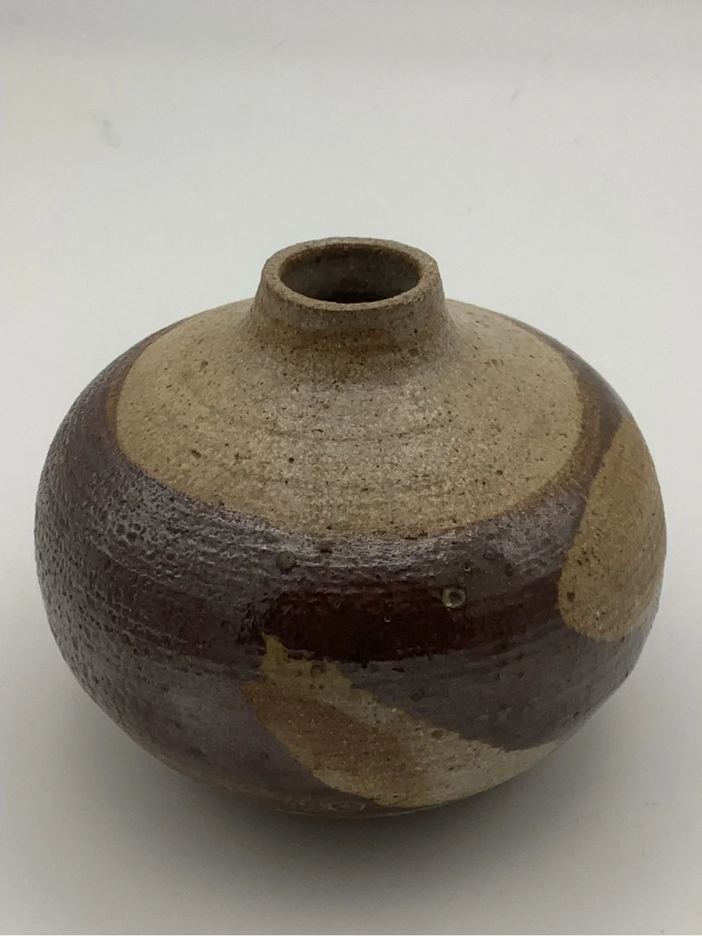 Handcrafted Stoneware Round Bud Vase in Brown and Tan